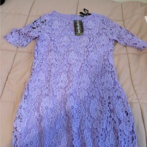 Nina Leonard Lilac Floral Lace Dress